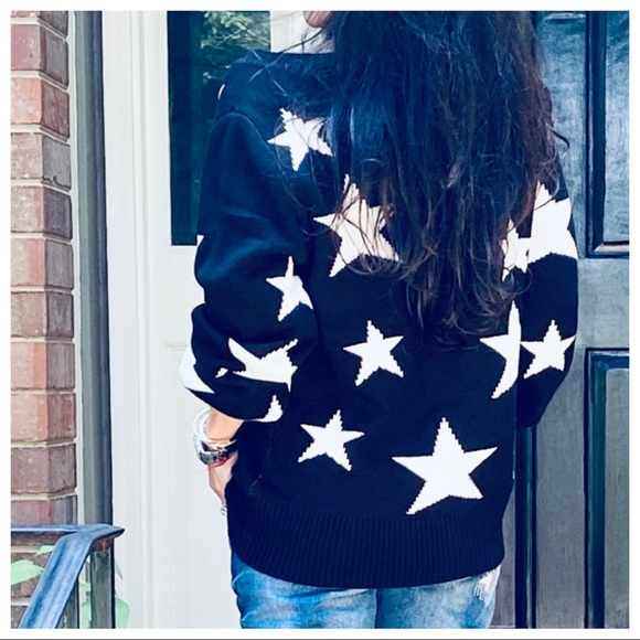 FALL MUST HAVE BLACK V NECK STAR SWEATER - Picture 8 of 15